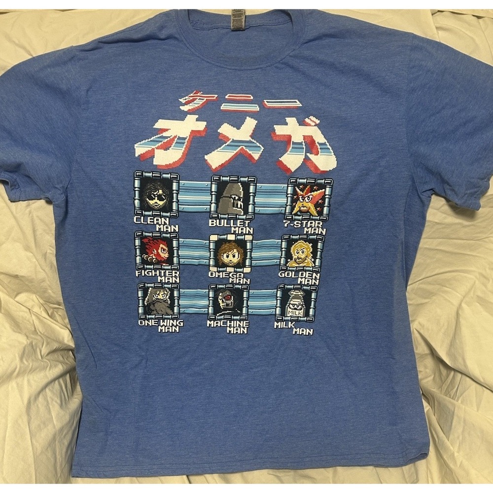 Rare Kenny Omega "The Cleaner" 8-Bit Gaming Parody Shirt AEW NJPW Blue Men's XL